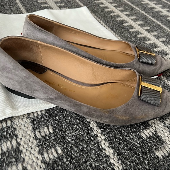 Salvatore Ferragamo Gray Flats with Gold Accent - Picture 7 of 12